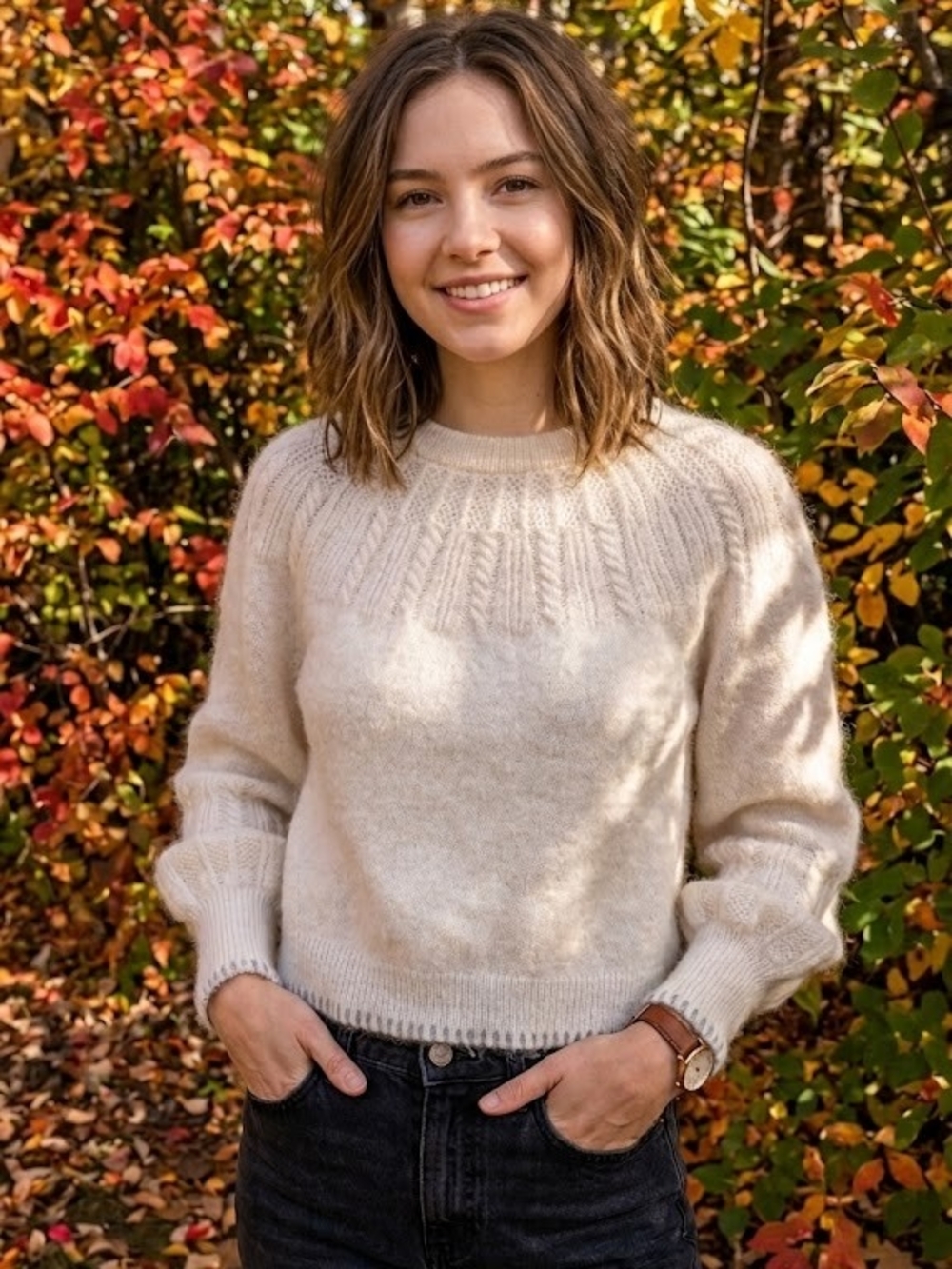 Light Academia Cream Fuzzy Alpaca Sweater Balloon Sleeve Romantic Poetcore Fall